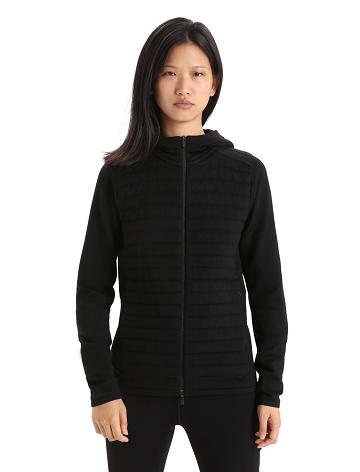 Dámské Mikiny S Kapucí Icebreaker ZoneKnit™ Merino Insulated Long Sleeve Zip Černé | CZ 1277DFMN